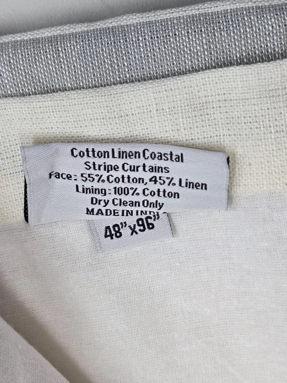 NWT QUINCE Set Of 2 48x96 Coastal Stripe Linen Cotton Curtains Blue/Ivory 8656